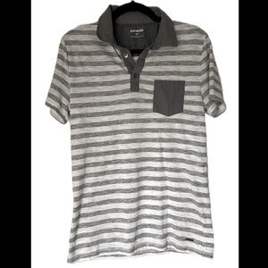 Express Men’s White and Grey Striped Polo Shirt